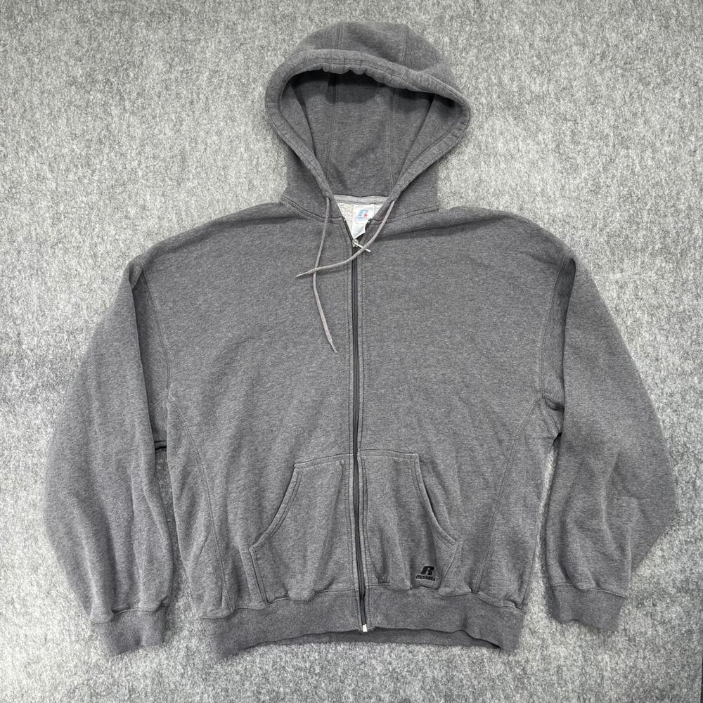 Russell Athletic Hoodie Mens XL Full Zip Gray Fleece Hooded Sweatshirt Logo